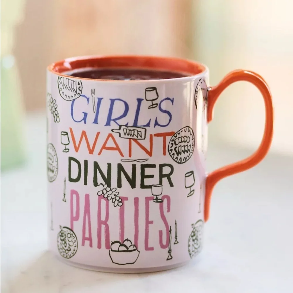 Anthropologie- PHTHALO RUTH GIRLS WANT DINNER PARTIES STONEWARE MUG/DISH TOWEL